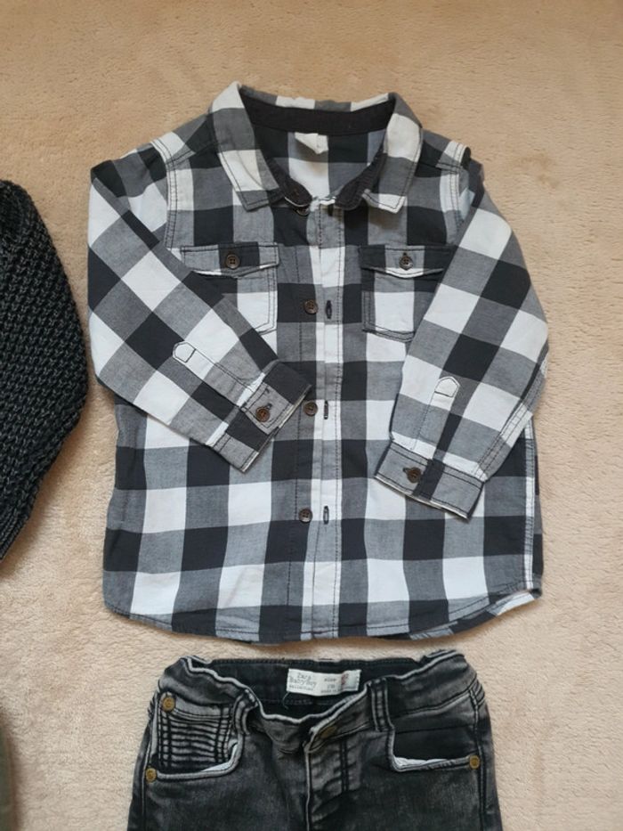 9/12 mois lot mi saison garçon jean slim motard et cargo slim pull maille et chemise carreaux - photo numéro 6