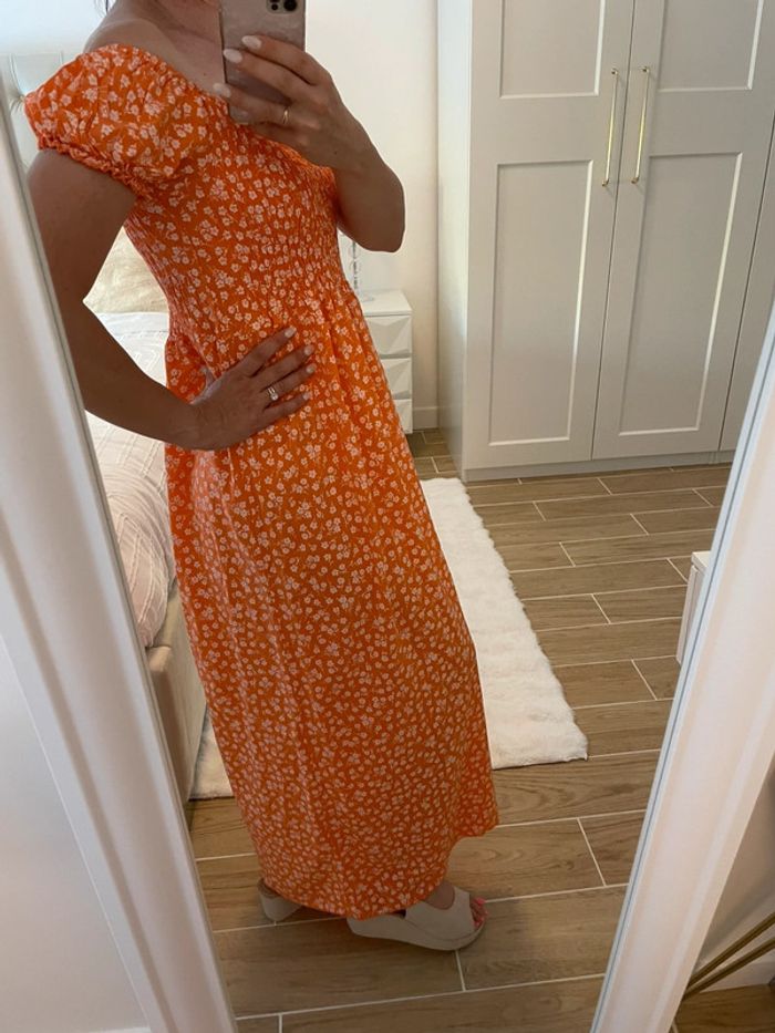 Robe longue fleuri orange taille 36 - photo numéro 3