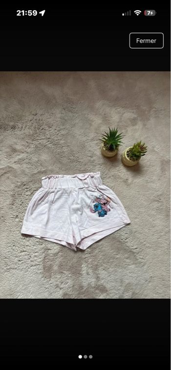 Short bébé fille 0-3 mois rose 💕 Stitch Disney – léger & adorable