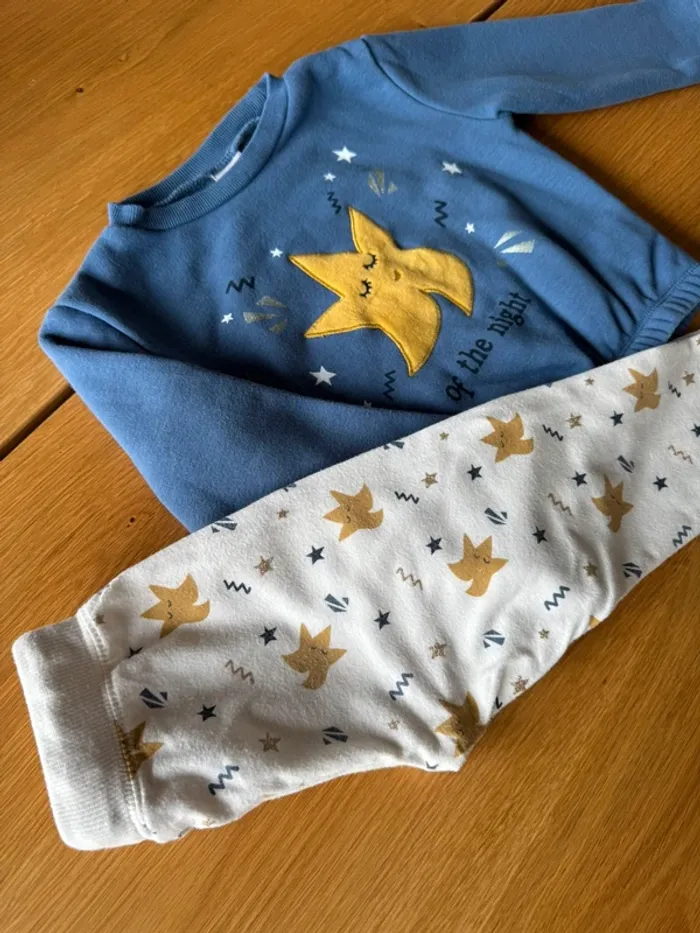 Pyjama molleton et coton 2 pièces ML bleu/blanc avec étoile - Taille 4 Ans - photo numéro 3