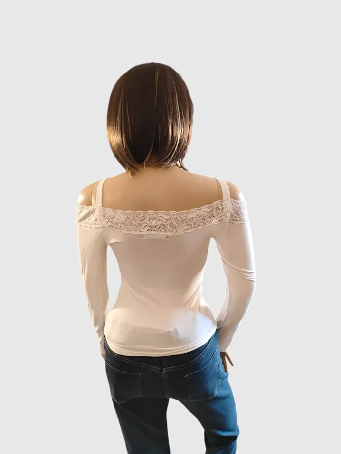 Blouse JNY Blanche, Taille M - Détails Dentelle Raffinés ! - photo numéro 4