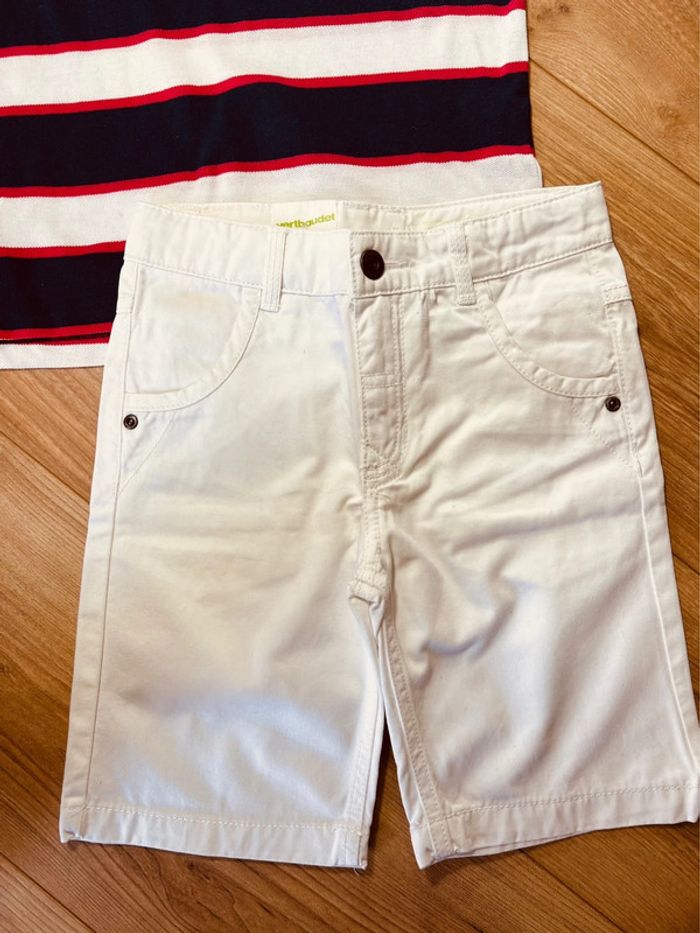 Taille 6 ans ensemble 2p été garçon vertbaudet Tissaia bleu marine blanc rouge * rayures * 💙 - photo numéro 3