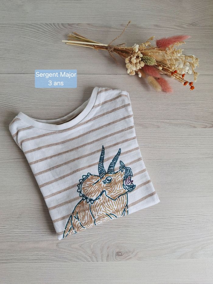 T-shirt manches blanc marron longues Sergent Major 3 ans