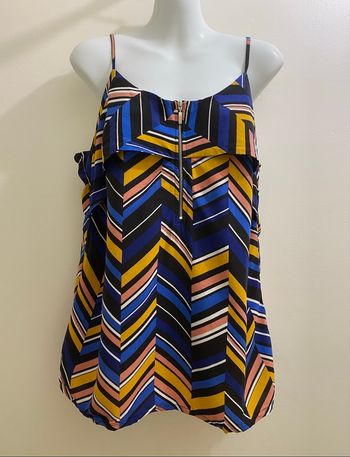 Top bleu moutarde motif chevrons géométrique débardeur fluide fines bretelles femme taille 42 JDY