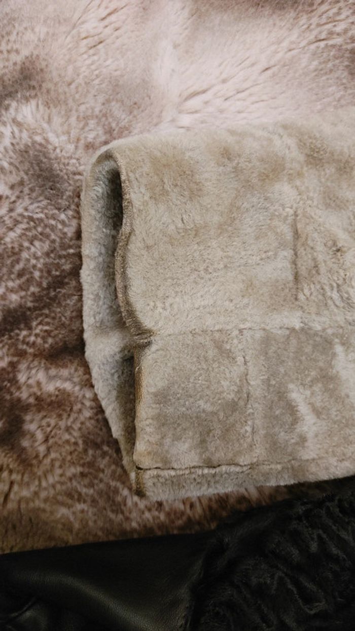 Beau manteau vintage en shearling montone peau de mouton retourné laine S M - photo numéro 15