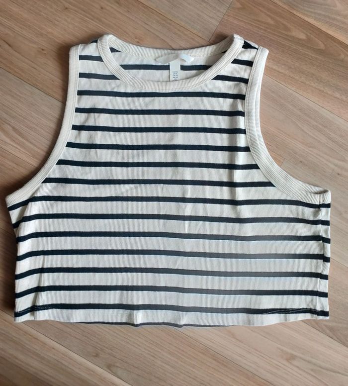 Top débardeur crème noir rayé hm taille XL neuf