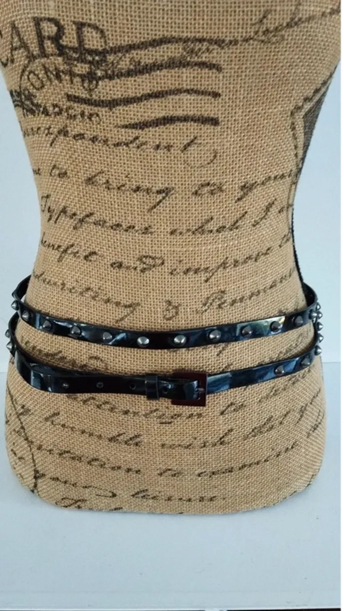 superbe Ceinture noire brillante avec clous deux tours femme - photo numéro 2