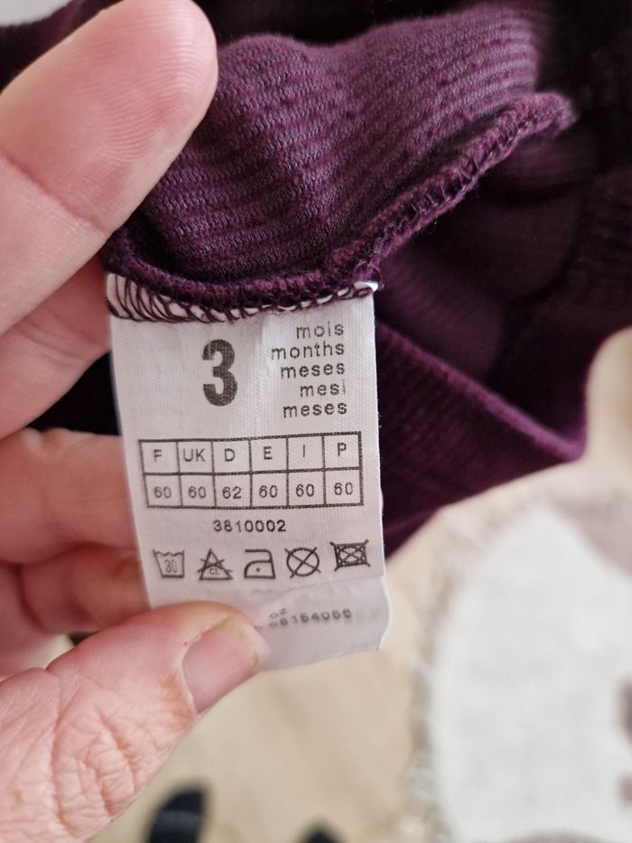 Pull côtelé velours violet/prune 3 Pommes - Taille 3 mois - photo numéro 4