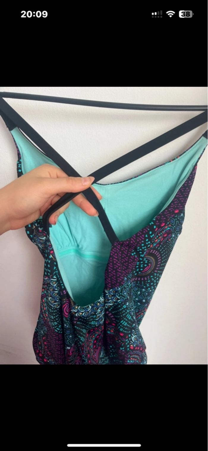 Maillot de bain dos nu croisé, anti dérapant à la taille, jamais porté bleu et violet Taille L - photo numéro 2