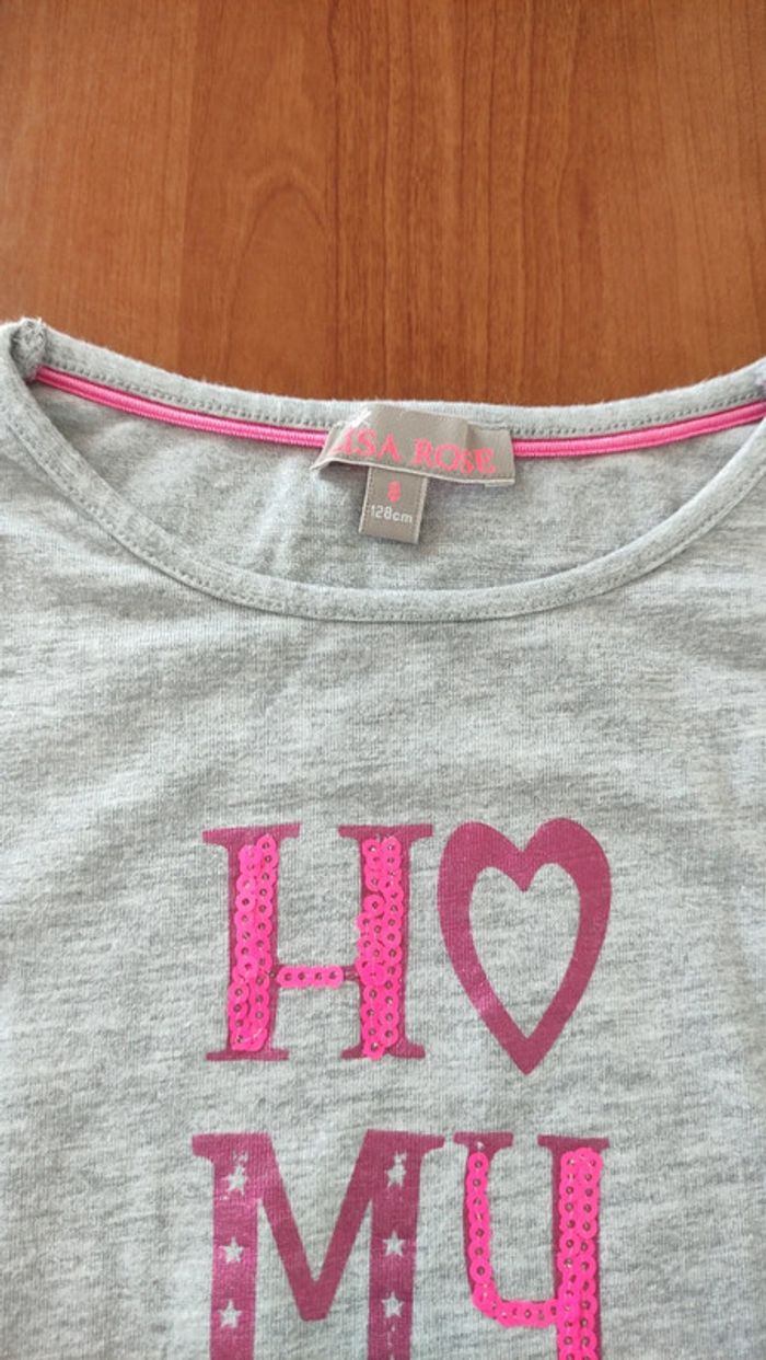 Tee-shirt gris manches longues lisa rose 8 ans - photo numéro 3