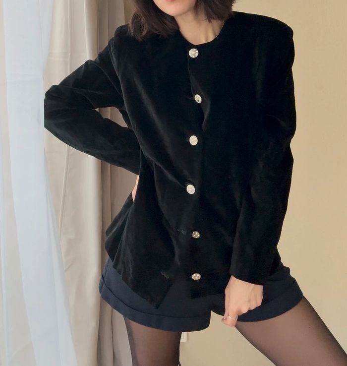 Veste noir en velours vintage taille M - parfait état - photo numéro 2