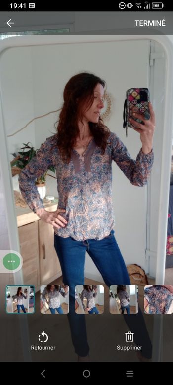 Blouse 36 Motif cachemire floral bleu/rose c87