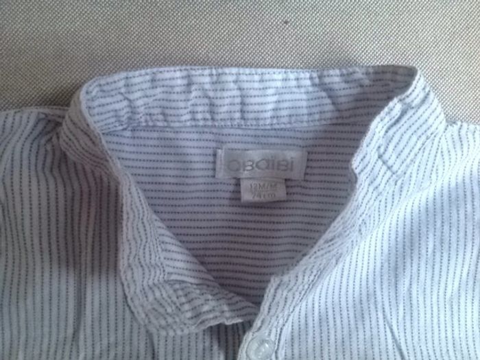 Chemise Okaïdi col mao rayée gris clair et blanc - 12 mois - photo numéro 3