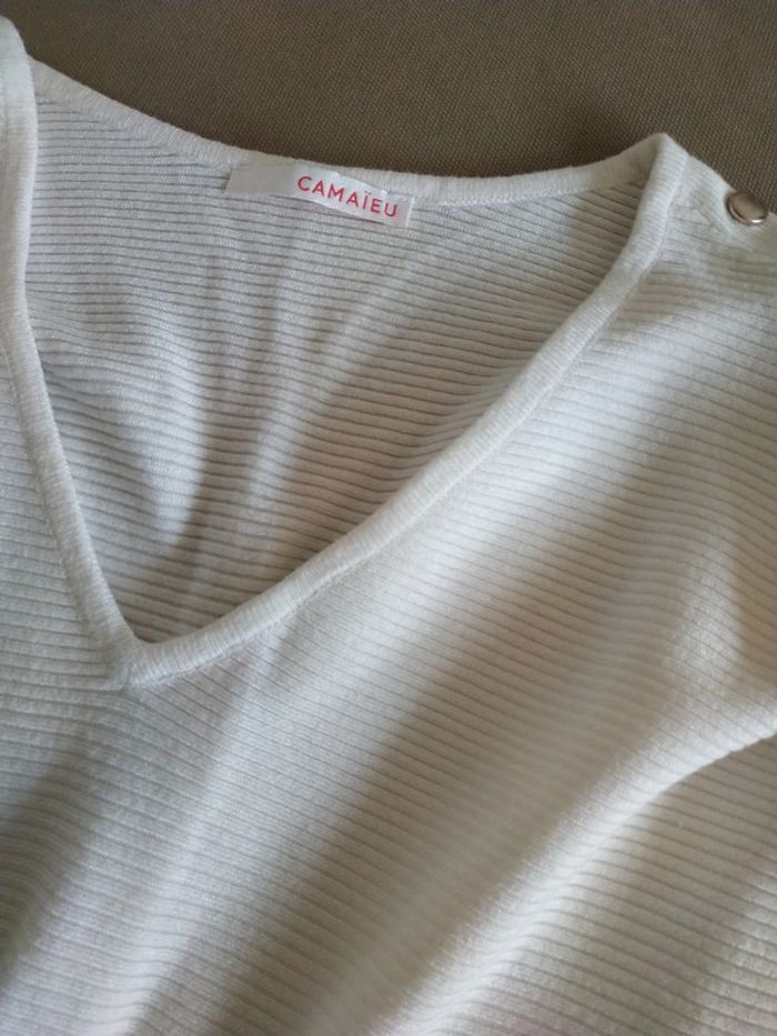 Pull blanc Camaïeu taille 1 - photo numéro 3