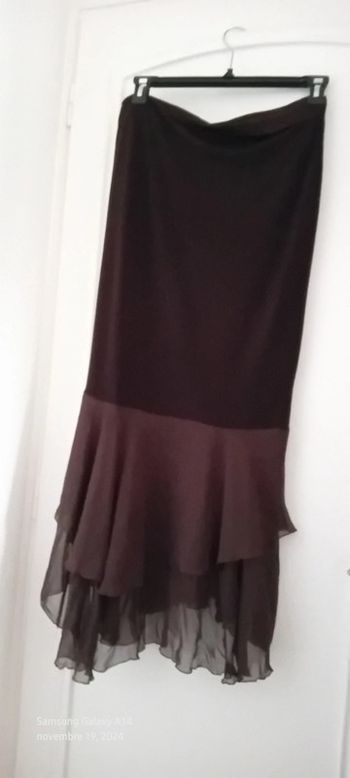 Jupe longue vintage  en voile bas volanté marron femme 40 Multiples créateur