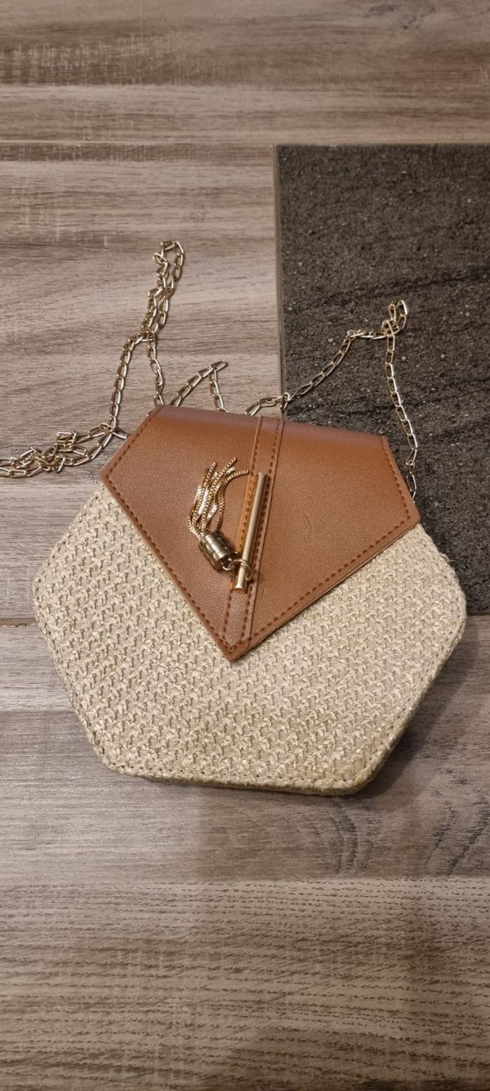 Sac bandoulière hexagone femme rotin chic bohème décontracté