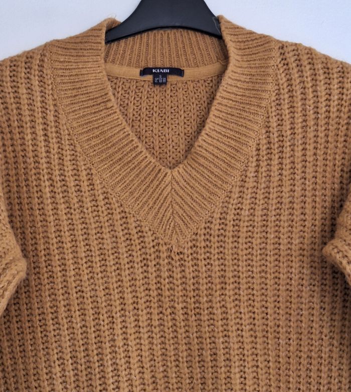 Pull couleur moutarde unie à grosses mailles - photo numéro 2