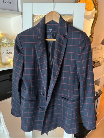 Blazer long à carreaux bleu marine/rouge Kiabi T38 TBE 🧥