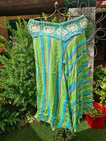 Robe bustier. Vert turquoise. Aisselles à aisselles 46. Longueur 94