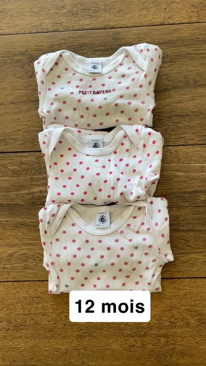 Lot de 3 bodies ML Petit Bateau 12 mois