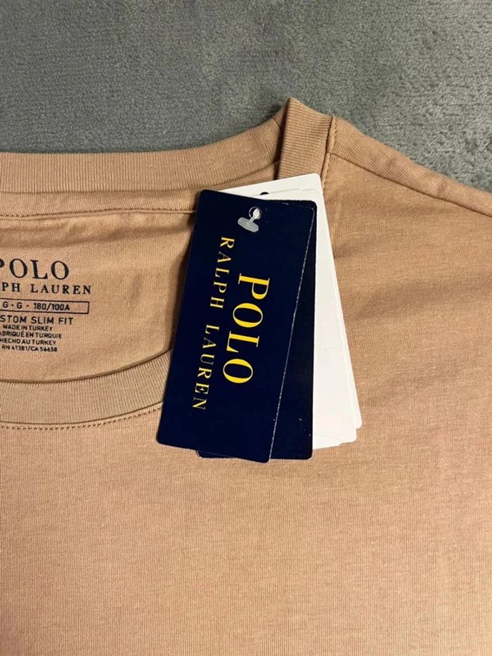 T-shirt Ralph Lauren Crewneck Embroidered Beige White Poney – Taille L - photo numéro 4
