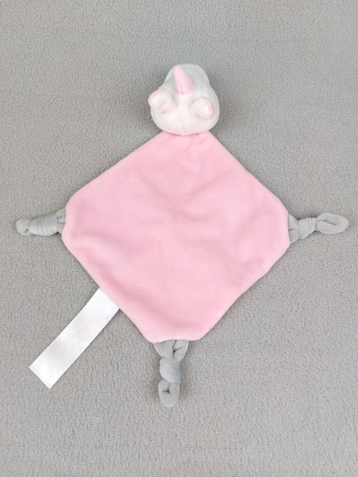 Doudou plat licorne grelot rose rayé gris blanc B&M France Tom et Kiddy ? - A11073 - photo numéro 2