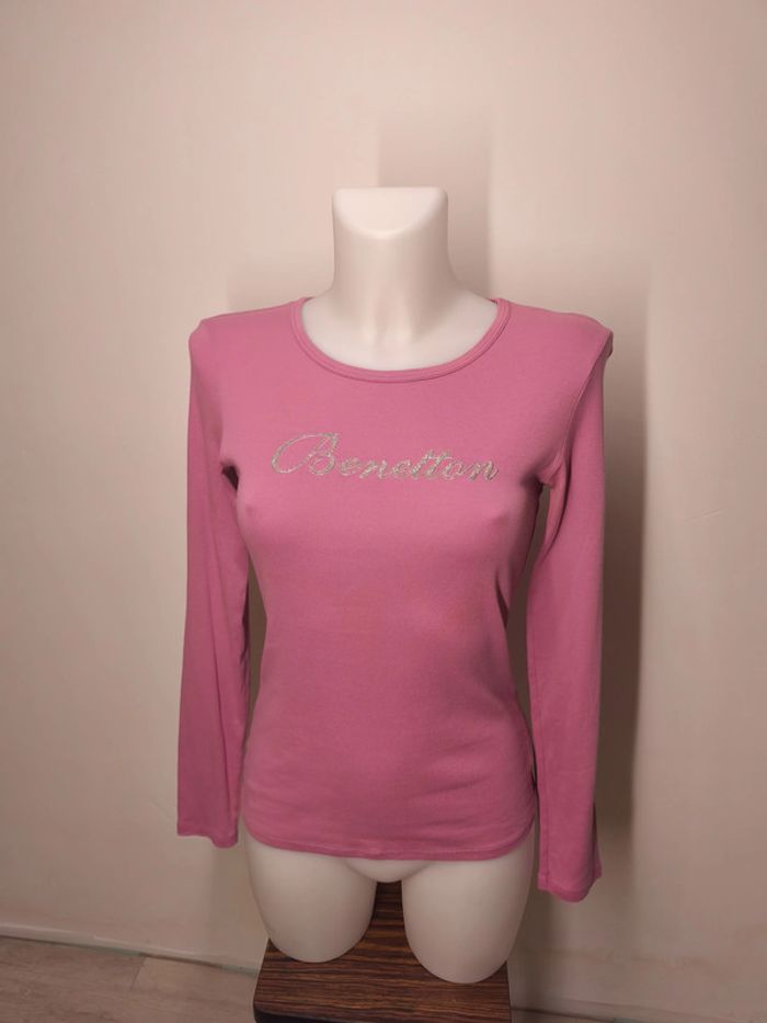 T-shirt manche longue Benetton Femme Taille M Rose