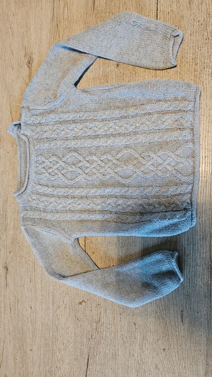 Pull gris clair torsadé à manches longues, H&M L.O.G.G. 4/6ans, nickel - photo numéro 3