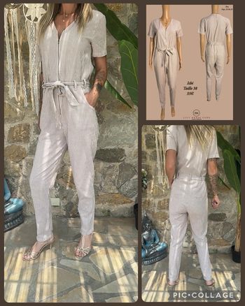 🤎 Combinaison rayée marron clair  Ichi – Taille 38 NEW 🤎