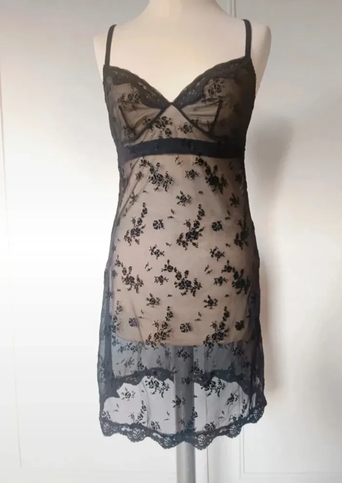 nuisette transparente fleuri dentelle sexy raffiné lingerie femme vintage - photo numéro 4