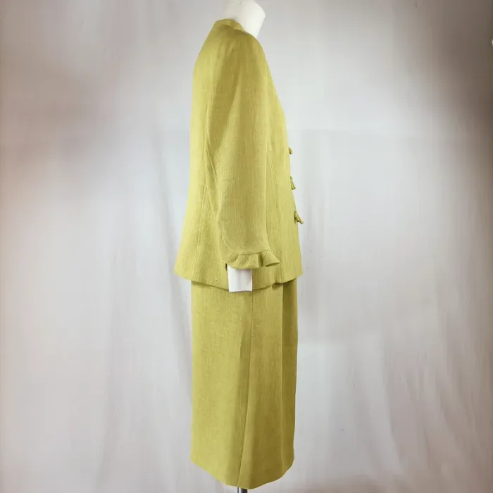 Ensemble jupe et veste Mafecco vert anis, coupe droite, tissu texturé, taille 42 A1209 - photo numéro 5