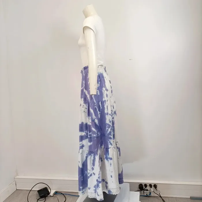 Jupe longue Blanche et Violette - Volants - CMT Atelier taille 40/42 tie and Dye A572 - photo numéro 3