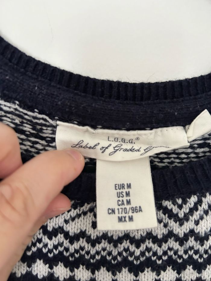 Pull bleu marine et blanc motif hiver Noël manches longues matière laine alpaga H&M M - photo numéro 6