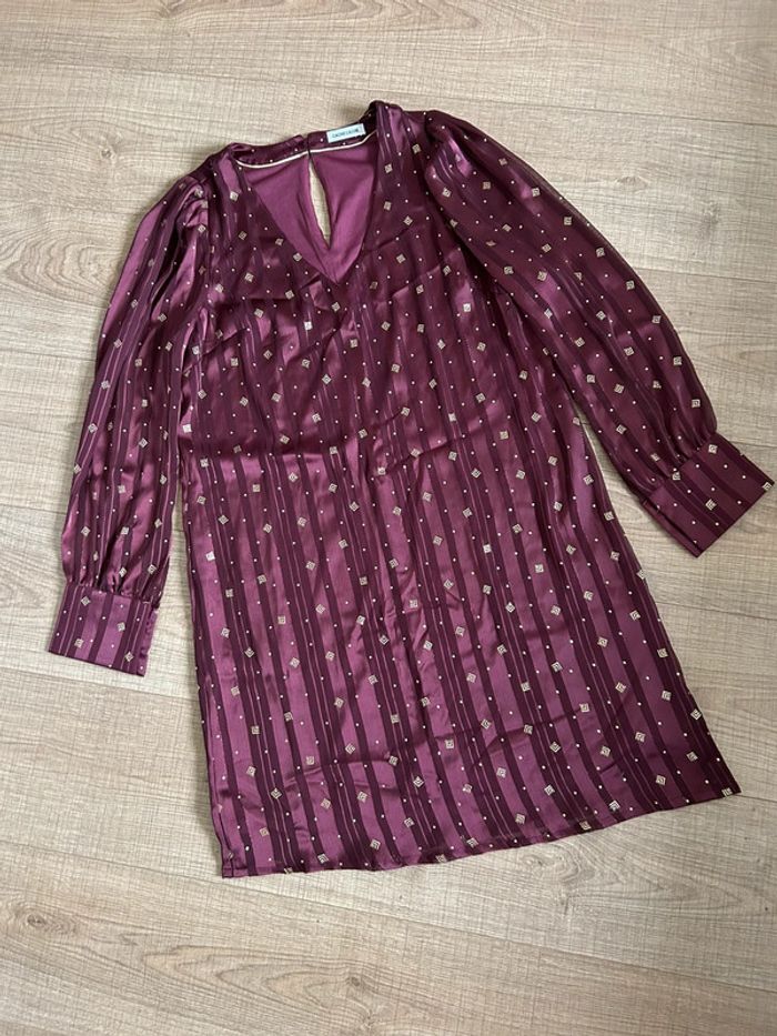 Robe bordeaux et dorée à manches longues Cache Cache taille 36 comme neuve - photo numéro 11