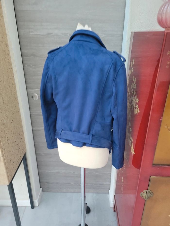 Veste neuve bleu marine toucher velours avec ceinture taille M - photo numéro 6