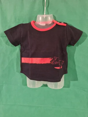 T-shirt bébé bleu marine à motif rouge 6 mois (67 cm) Petit Bateau