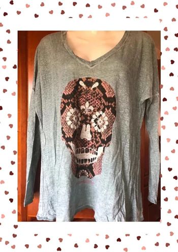 T-shirt col v skull manches longues Chantal B