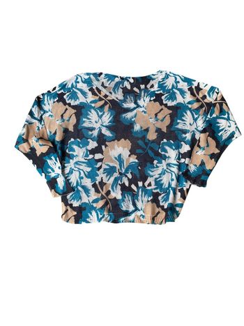 Pull léger oversize motif floral turquoise et beige taille 46