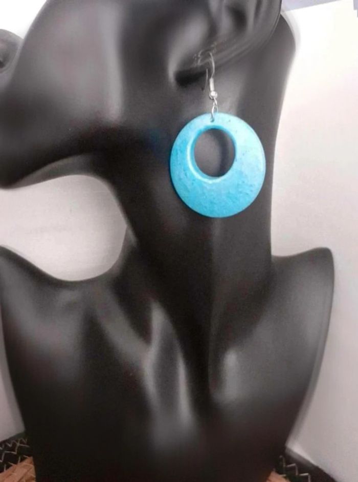 Boucles  D'oreilles rondes  bleues - photo numéro 2
