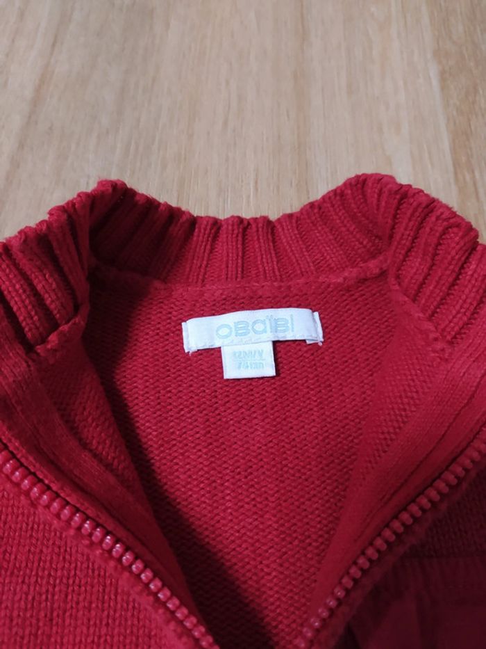 Pull Gillet zippé obaibi 12 mois rouge - photo numéro 3