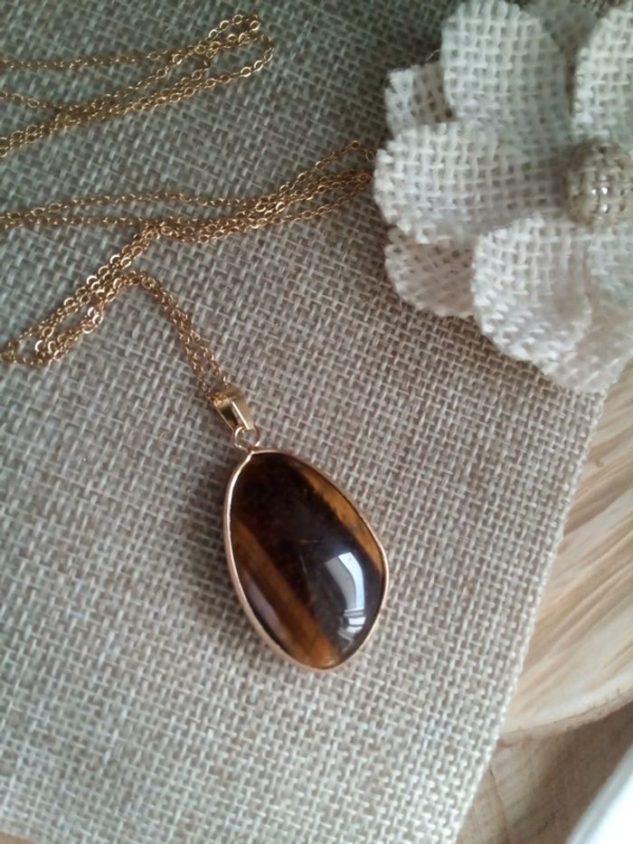 Collier réversible pierre oeil de tigre - photo numéro 3