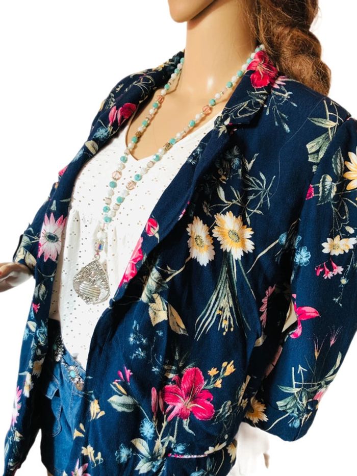 💙Joli blazer bohème marine fleuri multicolore🌸navy multicolored floral boho blazer💙 - photo numéro 11