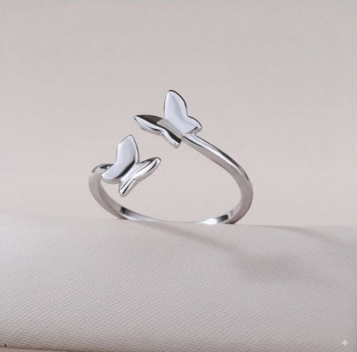 Bague argentée papillon réglable en acier inoxydable - photo numéro 3