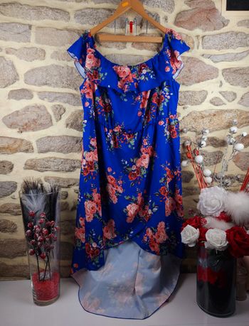 Robe asymétrique col bardot à volants bleue et multicolore Femme taille 54 marque Boohoo 💎