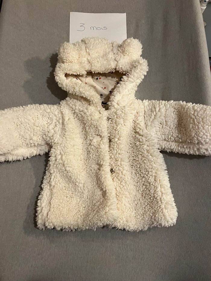 Manteau bébé en moumoute blanc - 3 mois
