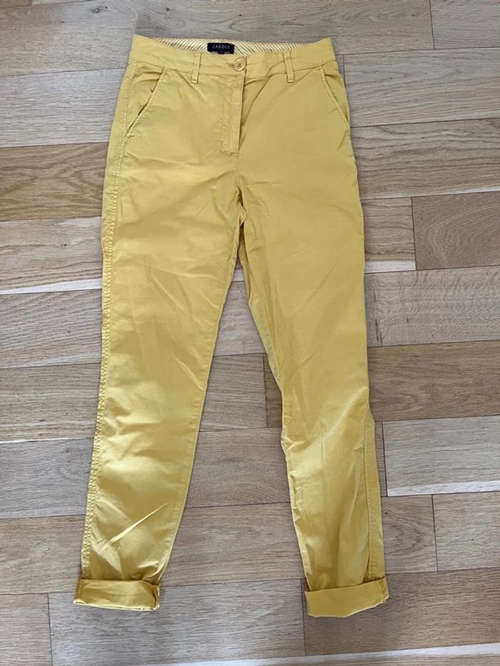 Pantalon chino paperbag jaune Caroll taille 34 #EmmaLilleXS34