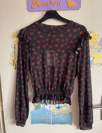 Blouse transparente noire à fleurs, taille Xs, marque Jennyfer 