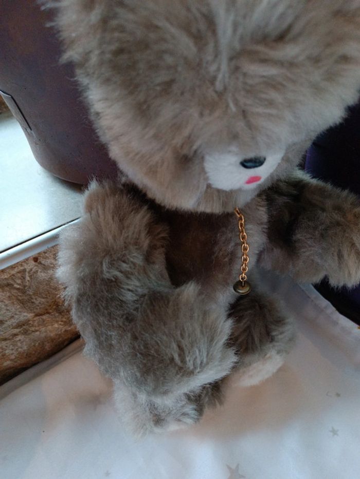 Peluche doudou plush nounours ourson ours Teddy Bear gris grey vintage articulé langue - photo numéro 4