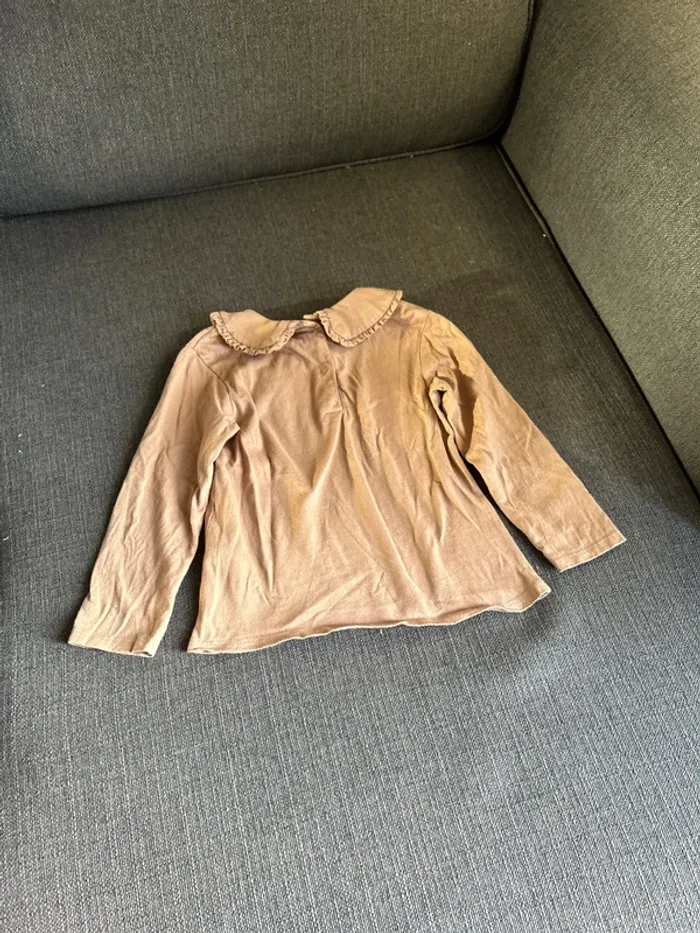 T-shirt manches longues bébé fille col Claudine marron verbaudet - photo numéro 3