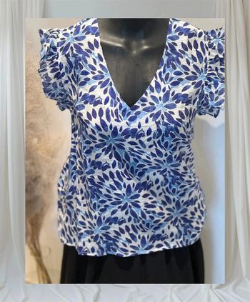 Blouse bleu col V S/M 36/38